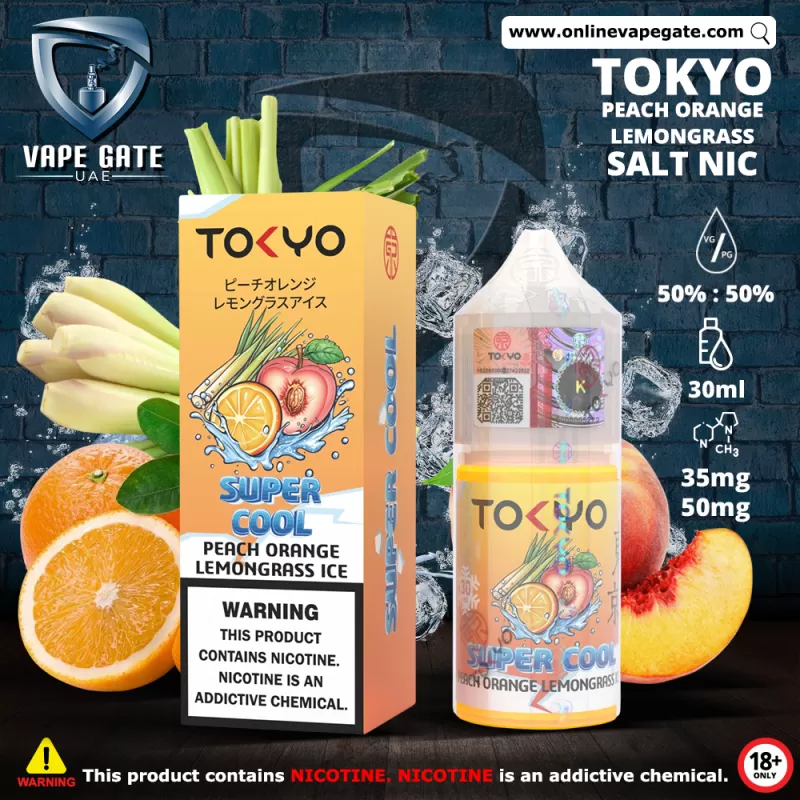 Tokyo Super Cool Peach Orange Lemongrass Ice Saltnic 30ml - 50 mg / 30 ml