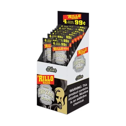 Zig Zag Silver Rillo Size Blunt Wraps - Product#Silver~Packaging#15 Packs of 4