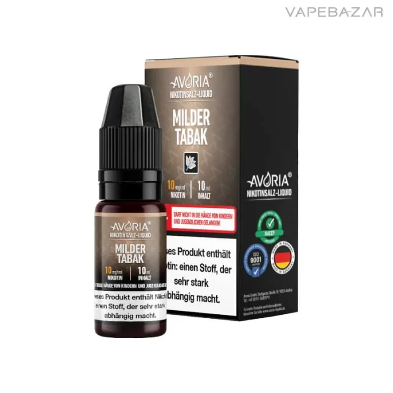 Avoria Nikotinsalz Liquid – Milder Tabak - 10mg/ml, 20mg/ml